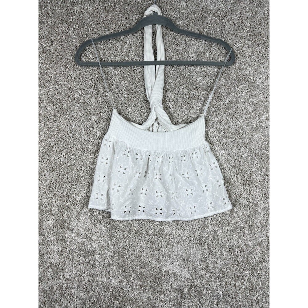Zara White Eyelet Halter Top Womens Small Cottagecore Coquette - Picture 5 of 8